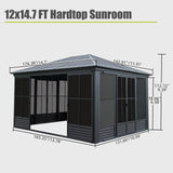 Domi 12x15FT Sunroom, Four Season Solarium with Galvanized Steel Hardtop, Aluminum Frame, 4 Sliding Doors, Movable PVC Screen Walls, All Weather Outdoor Pavilion for Patio, Deck, Backyard, Grey domi outdoor living