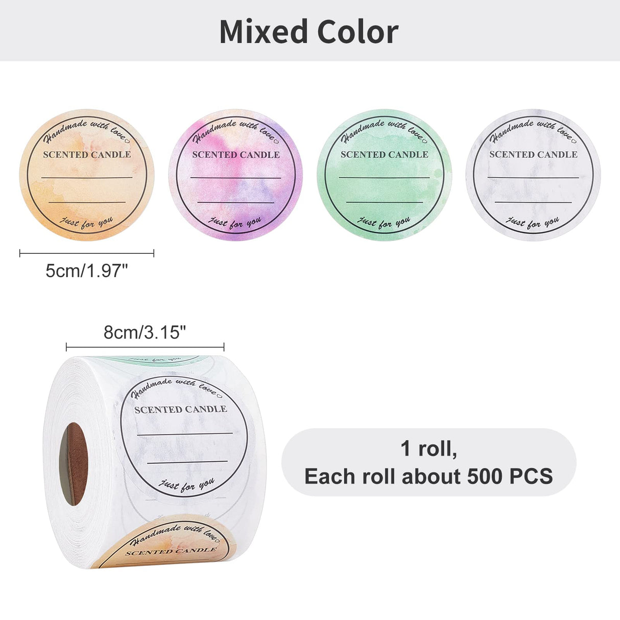 PH PandaHall 2 Inch Candle Stickers, 500pcs Waterproof Scented Candle Labels 4 Colors Handmade Candle Jar Stickers Self Adheisive Candle Labels for Candle Tins, Candle Boxes Packaging PH PandaHall