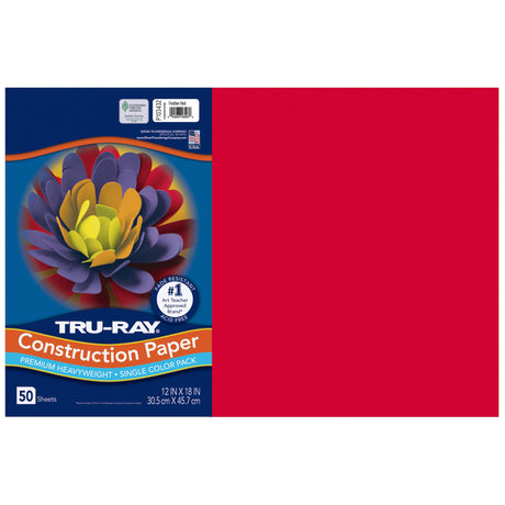 Tru-Ray® Construction Paper, 50% Recycled, 12" x 18", Festive Red, Pack Of 50 Tru-Ray