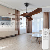 FISHMIX Ceiling Fans without Lights, Solid Wood Ceiling Fan No Light with Remote Control Indoor Outdoor Ceiling Fans for Patios, Living Room, Bedroom, Farmhouse and Gazebo (Dark Walnut, 42 INCH) FISHMIX