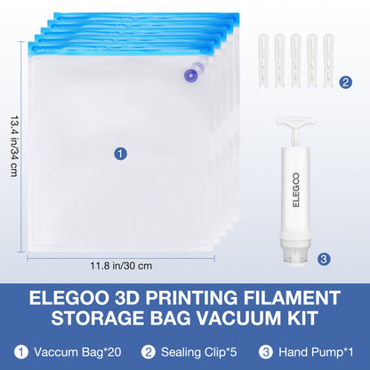 ELEGOO Filament Storage Bags Vacuum Kit, 20 Bags Vacuum Sealed with Hand Pump Dust Proof Humidity Resistant, Perfect for 3D Printer Filament Storage and Keep Filament Dry (13.4x11.8 inch) - WoodArtSupply