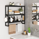 RRX Bathroom Shelf Storage Organizer, Bathroom Shelf 3-Tier Adjustable Layer Bamboo Organizer with Bar, Hanging, Freestanding Over Toilet Utility Shelves, Black RRX