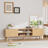 Buenhomino TV Stand for TVs Up to 75 Inches, Boho Entertainment Center Wood TV Stand with Fluted Sliding Doors & Shelves, TV Console Table Media Cabinet with Storage for Living Room Bedroom, Natural Buenhomino