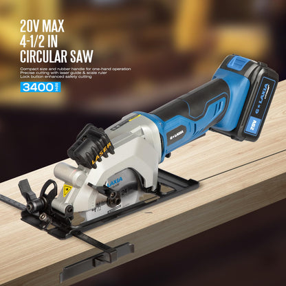 G LAXIA 20V Max Cordless Combo Kit, 4-1/2" Cordless Circular Saw, Reciprocating Saw 0-3000 SPM, 1 Piece 4.0 Ah Li-ion Battery with Charger, 2 Pcs Blades for Mini Circular Saw and 3 Pcs Blades - WoodArtSupply