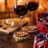 2 Pcs Wooden Risers for Displays Round Wood Riser Distressed Wood Risers Farmhouse Pedestal Display Stand Rustic Pedestal Stand Decor Beaded Display Risers for Tiered Trays Home (Brown, 3.94 Inch) Yookeer