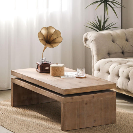 47.6" Wood Coffee Table, Mid Century Modern Farmhouse Wooden Coffee Tables for Living Room Natural Solid Firwood Tabletop Rectangle Center Table for Apartment Home Office Tea Table (Natural) ivoros
