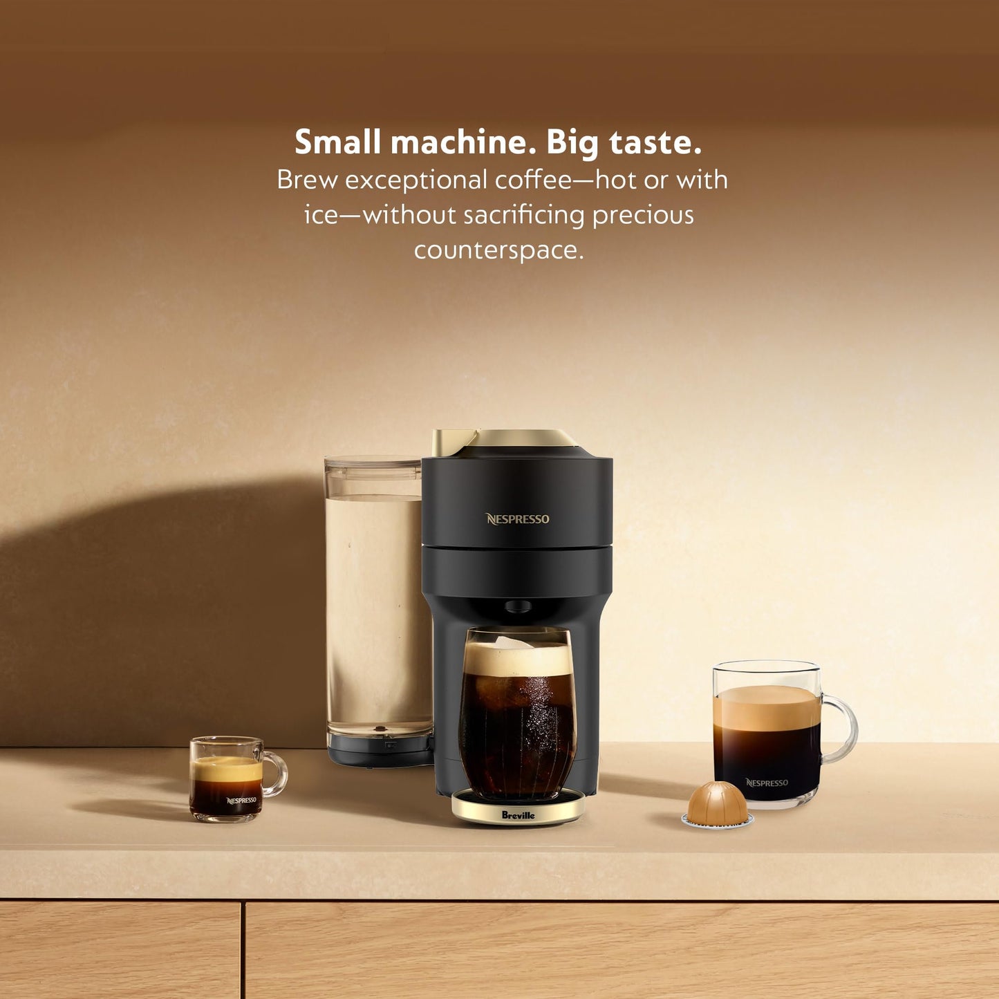 Nespresso Limited-Edition Vertuo Pop+ Coffee and Espresso Maker by Breville, Matte Black Gold