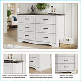 Loomie Farmhouse 6 Drawers Double Dresser for Bedroom, Modern White Dresser Chest of Drawers, Wide Dressers Organizer, Accent Storage Cabinet for Closet, Living Room, Hallway, Antique White Loomie