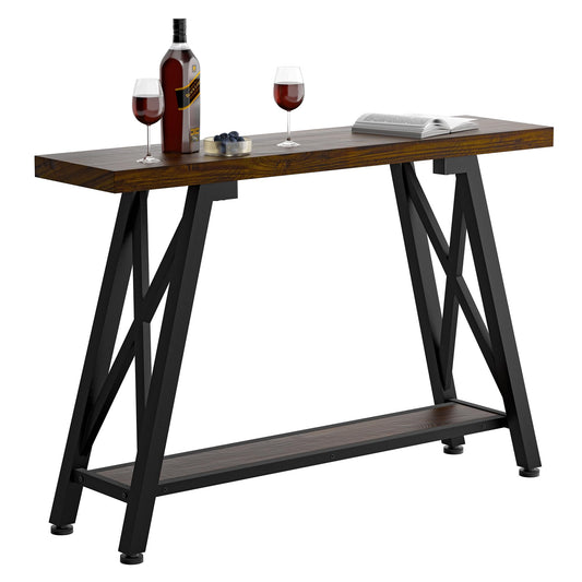 Industrial High Top Bar Table with Rustic Brown Finish by EYOCAL - Adjustable and Sturdy Design