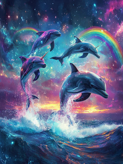 Ginfonr DIY 5D Diamond Art Kits for Adults, Dolphin Diamond Painting for Adults, Diamond Art Animal Full Drill, Diamond Art Kits Embroidery Rhinestone Craft for Home Wall Decor 12 * 16 Inch8173