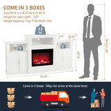 VINGLI Electric Fireplace with Mantel, Fireplace TV Stand for TVs Up to 85'', Modern Entertainment Center with Storage, TV Console with Shelves for Living Room and Bedroom (White, 79'' x 16'' x 41'') VINGLI