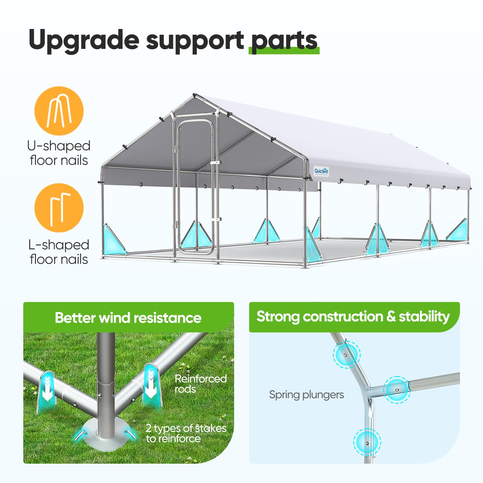 Quictent Large Metal Chicken Coop Run W/Roosting Perch for 30+ Poultry with Galvanized Hardware Cloth and Waterproof Roof Cover, Outdoor Walk-in Cage Peak Hen House for Yard Farm, 18x9x6.6FT - WoodArtSupply