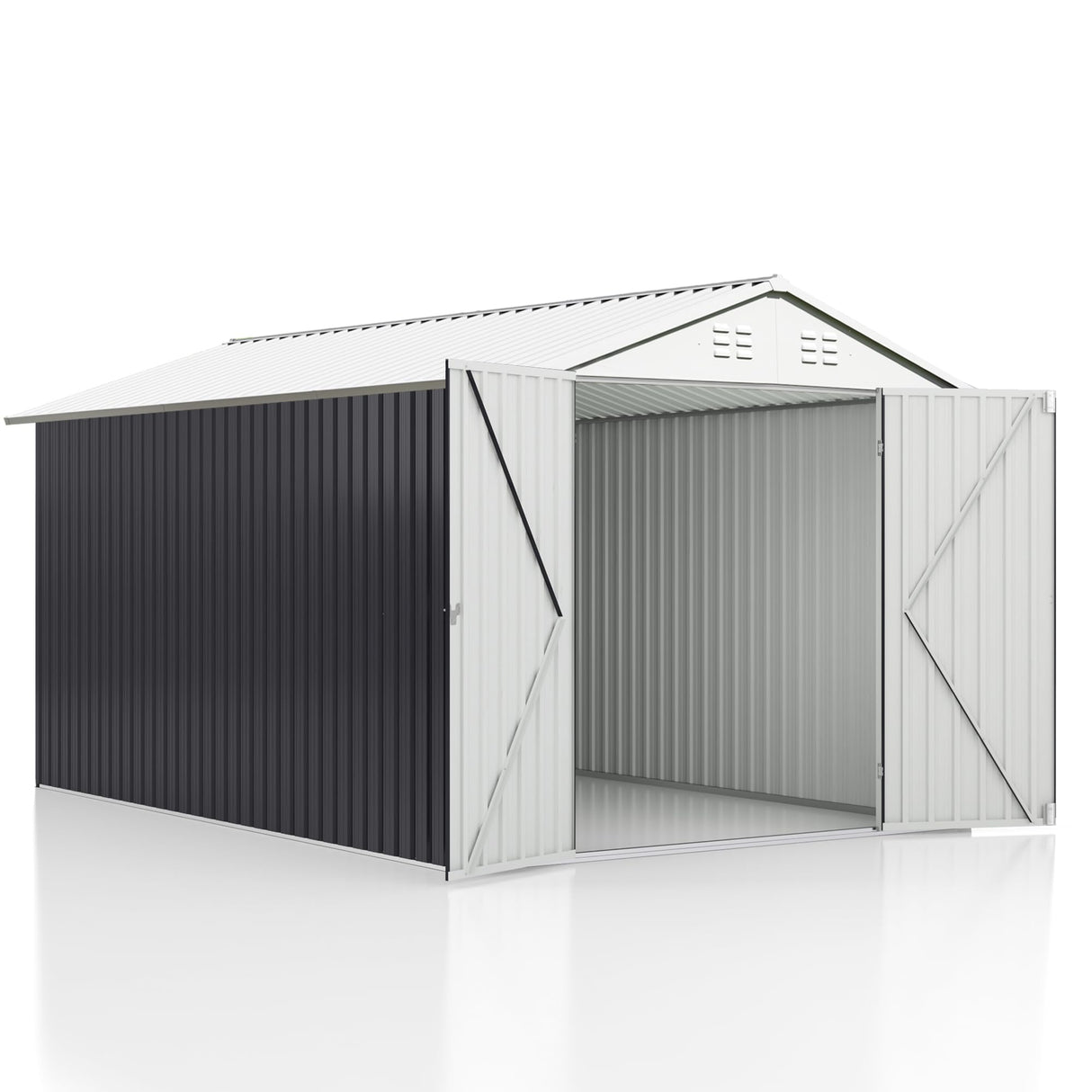 AirWire 12x10 FT Outdoor Storage Shed, Garden Shed with Updated Frame Structure and Lockable Doors, Metal Tool Sheds for Backyard Garden Patio Lawn, White AirWire