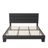 Allewie Dark Grey King Size Platform Bed Frame with Upholstered Headboard and Wooden Slats Allewie