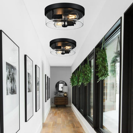 Black Flush Mount Ceiling Light Fixtures, 2-Light Ceiling Mount for Farmhouse with Seeded Glass Lampshade, Industrial Flush Mount Light Fixture Farmhouse for Hallway, Kitchen, Entryway and Foyer szzgco