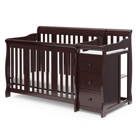 Storkcraft Portofino 5-in-1 Convertible Crib and Changer (Espresso) – Crib and Changing -Table Combo with 3 Drawers, Includes Baby Changing Pad, Converts to Full-Size Bed