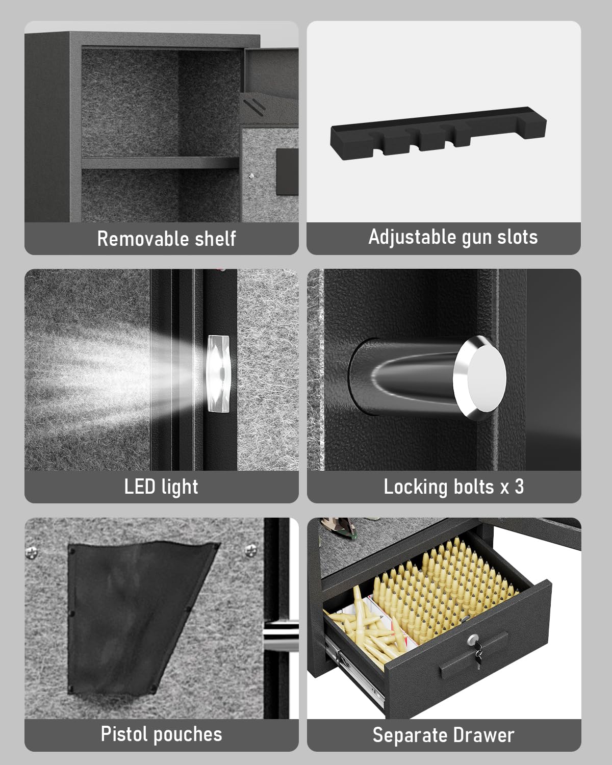 RIFLEWELL Gun Safe, 4-5 Rifle Gun Safe, Gun Safes for Home Rifle and Pistols, Quick Access Gun Cabinets with LED Light, Rifle Safe with Adjustable Gun Rack