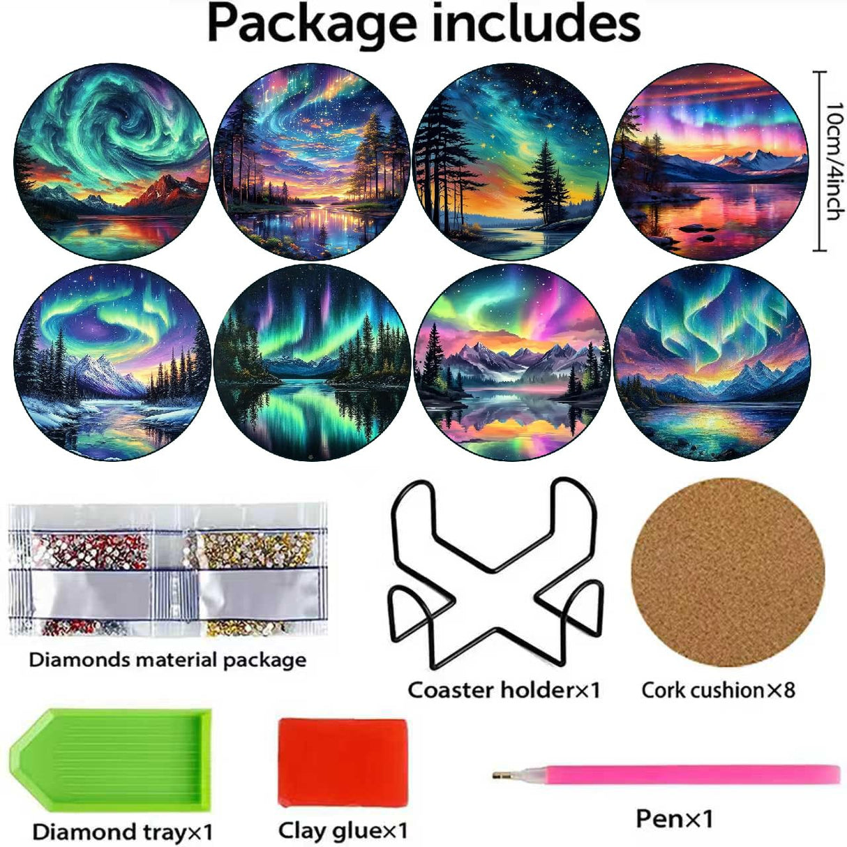 8 Pcs Aurora Diamond Art Coasters Kits with Holder, Landscape Diamond Painting Coasters Kits for Adults, DIY 5D Nature Scenery Diamond Dots Small Mini Kit Full Drill Art Craft Supplies 4X4 Inch askkqtx
