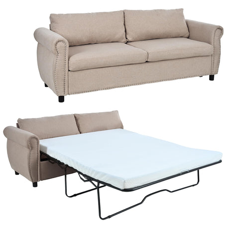 Merax Pull Out Sofa Bed, Queen Sleeper Couch with Memory Foam Mattress, Folding 2-in-1 Design, for Living Room, Guest Bedroom, Office, Beige Merax