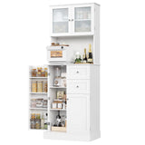 BOTLOG 72" Pantry Cabinet, Tall Storage Cabinet with Microwave Stand, Modern Kitchen Hutch with Glass Doors and Adjustable Shelf for Kitchen, Dining Room, White BOTLOG