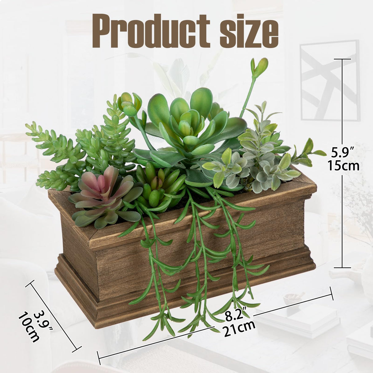 GnFlus Artificial Succulents Plants, Mini Assorted Potted Succulent Fake Plants in Pots Small Succulents Plants Artificial with Wood Pot for Home Office Living Room Table Shelf Decor Indoor GnFlus