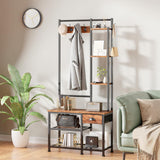 Furologee Coat Rack, Hall Tree with Bench and Shoe Storage, 4 in 1 Entryway Bench, Coat Rack with 3 Shelves and Drawer, Entryway Organizer with 5 Hooks for Hanging, Rustic Brown Furologee