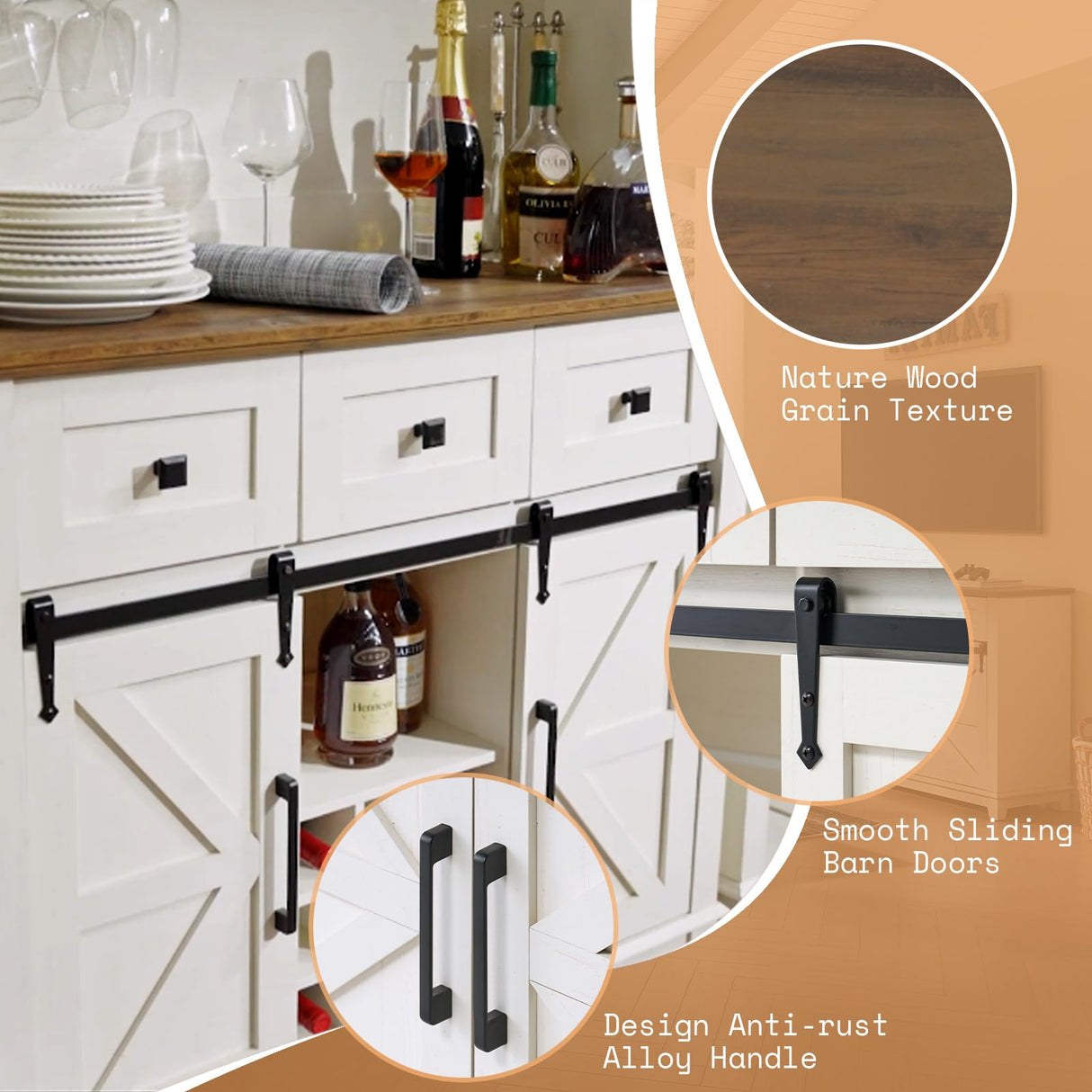 AMERLIFE Farmhouse TV Stand for Televisions up to 65 Inchs, Entertainment Center with Sliding Barn Doors and Storage Drawers, 59" TV Stand with Cabinets, Antique White AMERLIFE