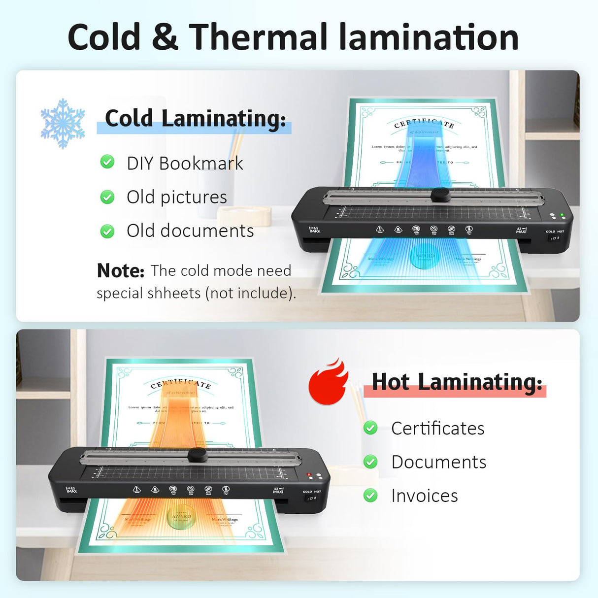 13 Inch Laminator Machine - 11x17 Laminator with 50 Sheets, Cold & Thermal, Built-in Paper Cutter & Corner Rounder, A3 Laminating Machine for Classroom Home School Raycial