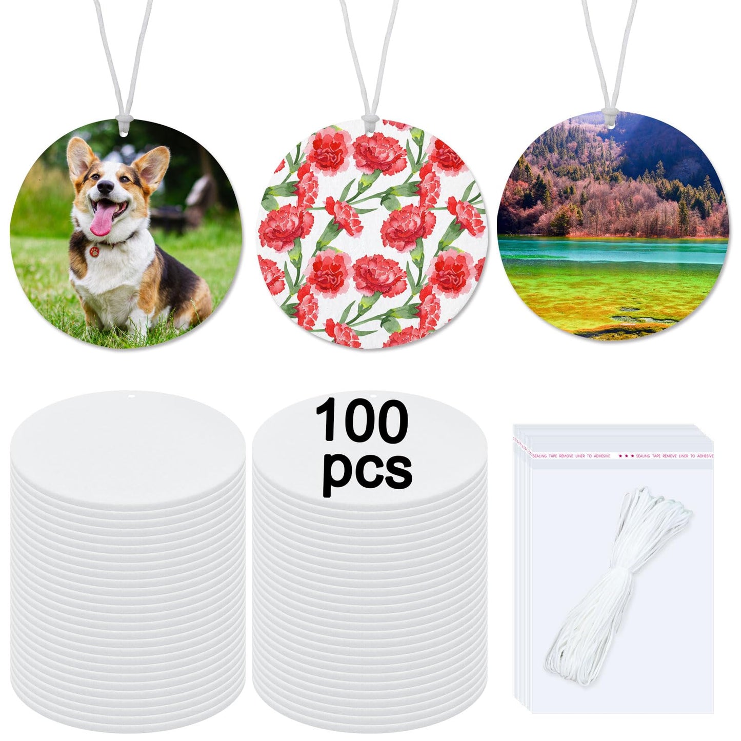 100 pcs sublimation air fresheners blanks Sublimation Blanks Products DIY Air Freshener for Car and Home Hanging Decoration Sublimation car freshener blanks (round))