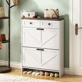 Halitaa Shoe Cabinet with 2 Flip Drawers & 2 Drawers,Farmhouse Shoe Storage Cabinet for Entryway,Slim Freestanding Narrow Organizer Rack for Front Door Entrance,White Halitaa