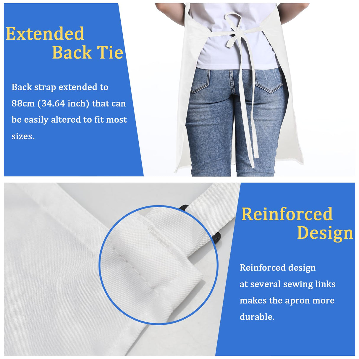 FunChaos 4 Pack Chef Apron, Adjustable Apron with 2 Pockets, Unisex Personalised Apron for Cooking, Kitchen, Restaurant (White) FunChaos