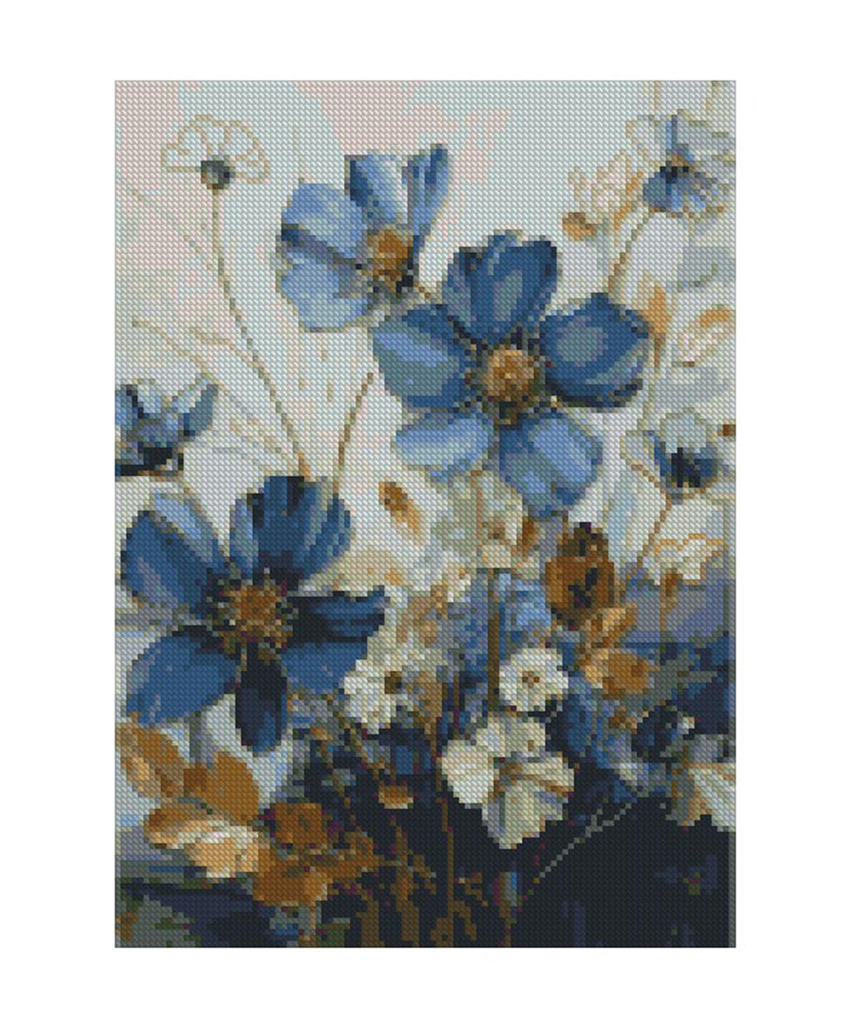 MjhRcll Floral Stamped Cross Stitch Kits, Blue Flowers Cross Stitch Ornament Kits for Adults Beginners, Counted Embroidery Needlepoint Kits Home Decor 12x16 Inch MjhRcll