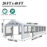 GARTOO 20' x 40' Canopy Party Tent & Carport - Heavy Duty Outdoor Wedding Gazebo with 4 Sand Bags, Event Shelter Canopy for Outdoor Event, Wedding, Birthday Party GARTOO