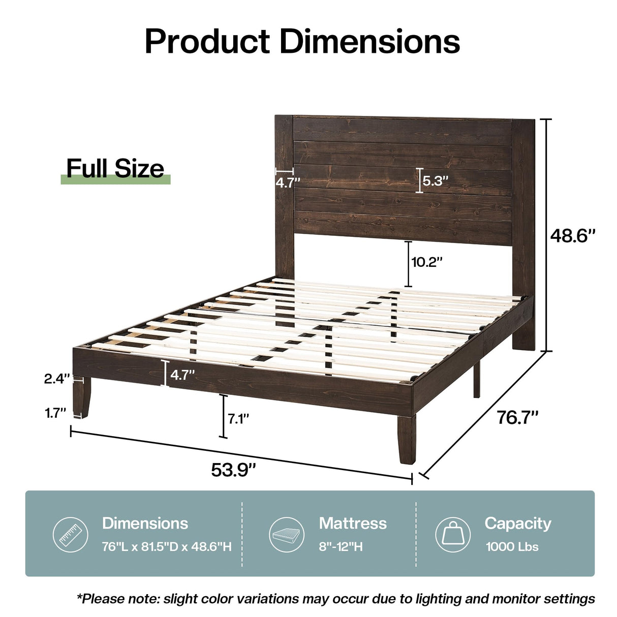 Jocisland Farmhouse Solid Wood Full Size Bed Frame with 48'' High Headboard, Rustic Platform Bed with Under-Bed Storage, No Box Spring Needed, Heavy Duty Support for Small Bedroom, Dark Brown Jocisland