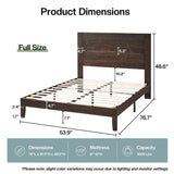 Jocisland Farmhouse Solid Wood Full Size Bed Frame with 48'' High Headboard, Rustic Platform Bed with Under-Bed Storage, No Box Spring Needed, Heavy Duty Support for Small Bedroom, Dark Brown Jocisland