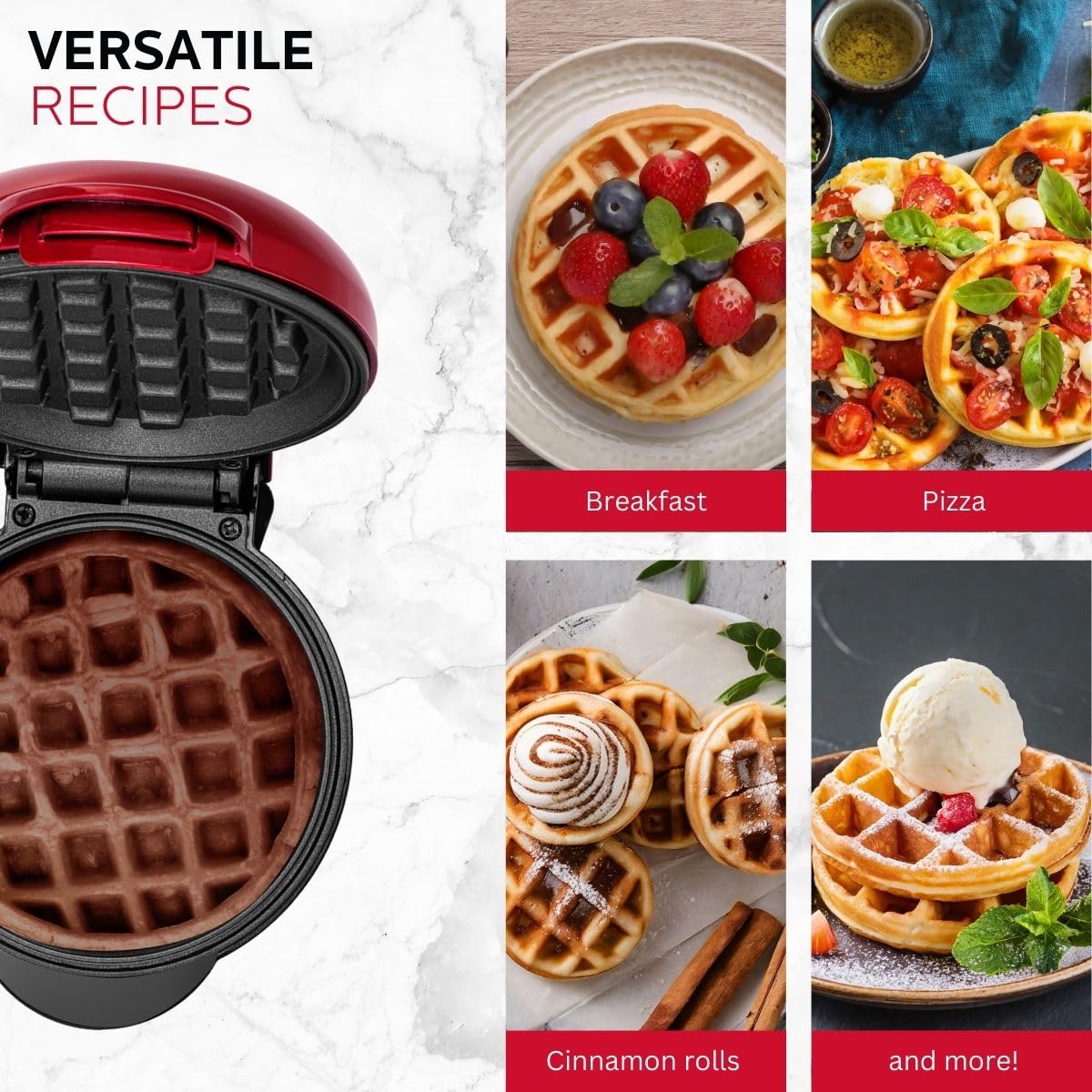 Holstein Housewares Personal Non-Stick Waffle Maker, Metallic Red - 4-inch Waffles in Minutes Holstein Housewares