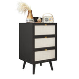 PHOYAL Rattan Nightstand Set of 2, End Table Rattan Bedside Table with Storage 3-Drawer Side Table with 3 Hand Made Rattan Decorated Drawers Wood Accent Table, Black 2 Pack PHOYAL