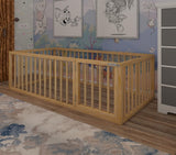 Montessori Floor Bed With Door On The Right Side For Toddler | Pine Wood Natural Solid Frame Bed | Sturdy Modern Design Floor Bed Frame for Boy and Girls (Crib, Height: 23.6 Inches) wood and montessori