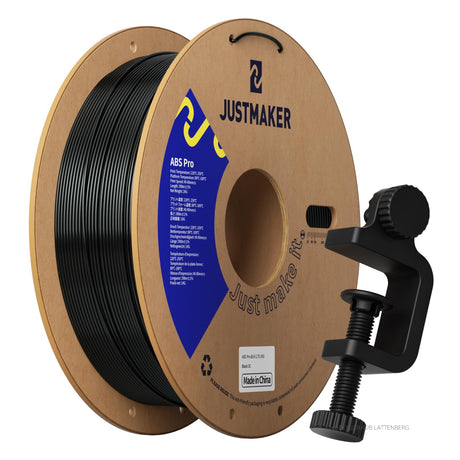 JUSTMAKER ABS PRO (ABS+) 3D Printer Filament, Upgraded Strength Heat Resistant Filament, Cardboard Spool, Dimensional Accuracy +/-0.03mm, 1.75mm, 1 kg (2.2 lbs), Black JUSTMAKER