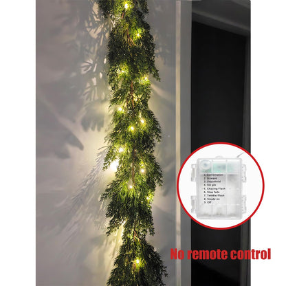 Treasborn Christmas Garland with Warm White 50 LED Lights 6FT Greenery Garland Decorations for Winter Holiday Mantle Stairs Table Outdoor Artificial Pine and Cypress Garlands, Batteries Operated