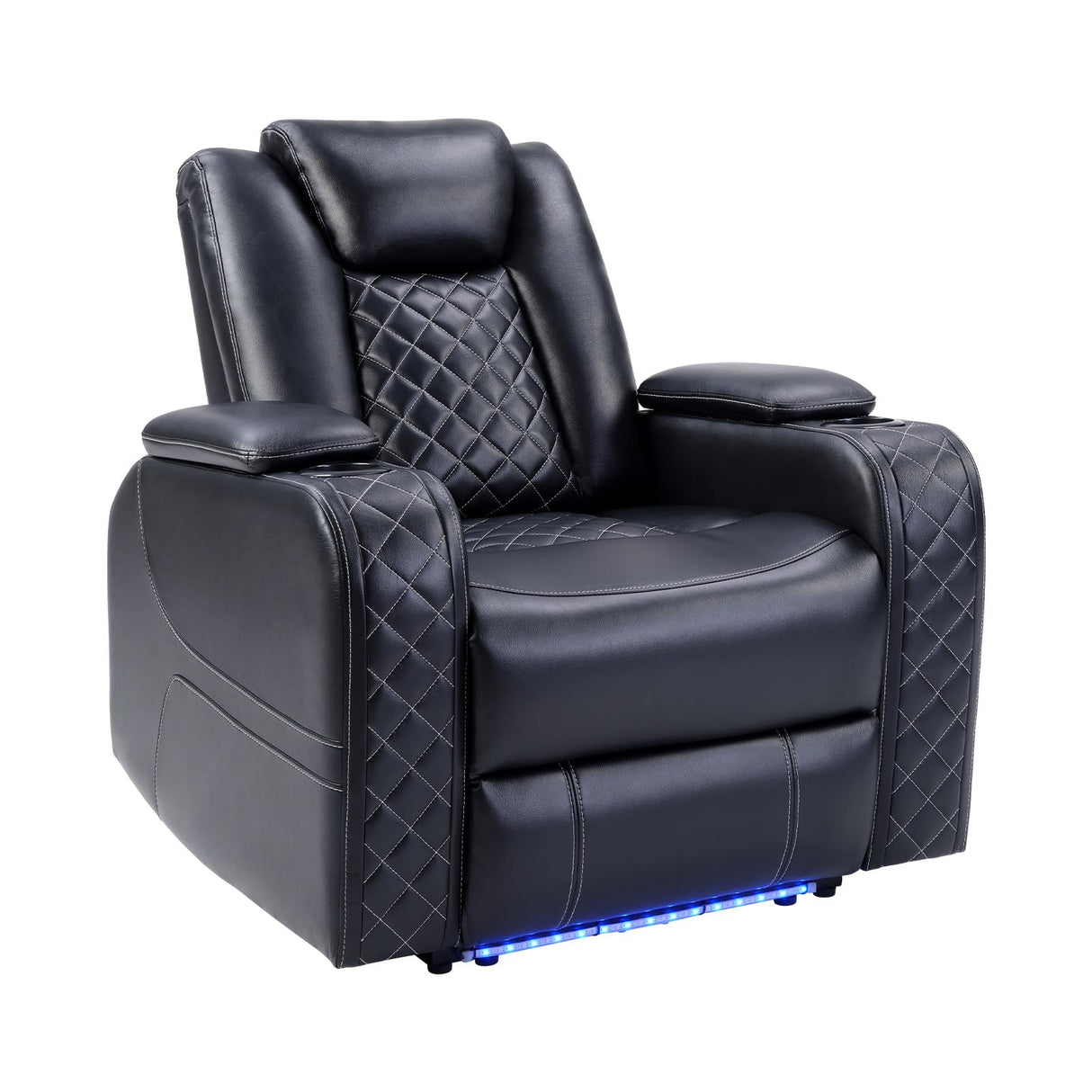 CANMOV Electric Power Recliner Chair with Adjustable Headrest,Breathable Faux Leather Home Theater Seating with Ambient Lighting,Cup Holders,Hidden Arm Storage,USB,Type-C Ports,Black CANMOV