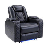 CANMOV Electric Power Recliner Chair with Adjustable Headrest,Breathable Faux Leather Home Theater Seating with Ambient Lighting,Cup Holders,Hidden Arm Storage,USB,Type-C Ports,Black CANMOV