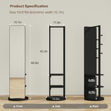 KEIKI Full Length Mirror with Cloak Rack, 68.8"x19.6" Rotatable Full Body Mirror Solid Wood Floor Mirror for Bedroom, Living Room, Dressing Room (Black) KEIKI