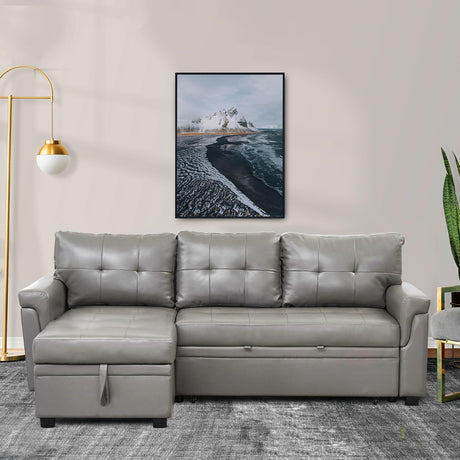 Naomi Home Transform Any Space: Sleeper Sectional Sofa with Convertible Sofa Bed & Inviting Chaise. Find Tranquil Comfort with Stress-Relieving Design & Durable Cushions - Gray/Air Leather Naomi Home