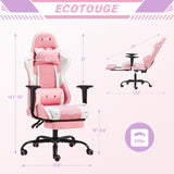 ECOTOUGE PC Gaming Chair Massage Ergonomic Office Desk Chair Racing PU Leather Recliner Swivel Rocker with Headrest and Lumbar Pillow, Pink-White ECOTOUGE