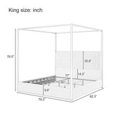 JIJIWANG Modern Luxury Metal Canopy Bed with Tall Upholstered Headboard and Gold Four Poster, No Box Spring Needed, King,Beige JIJIWANG