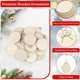 50 PCS Wooden Christmas Ornaments, 3 Inch DIY Wood Ornament for Crafts, Unfinished Wood Ornament to Paint, Blank Round Wooden Ornaments, Make Your Own Paintable Wood Slice MOWPOG