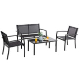 Vongrasig 4 Pieces Patio Furniture Sets,Outdoor Patio Conversation Sets with Glass Coffee Table, Small Porch Balcony Furniture, Patio Table and Chairs Set for Garden, Backyard (Black) Vongrasig