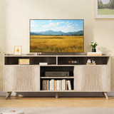 Algglobuy Farmhouse TV Stand for 65 Inch, TV Stands for Living Room with Sliding Doors and Adjustable Shelf, Entertainment Center with Storage Media TV Console Table for Bedroom (Sunwashed Ash Oak) Algglobuy