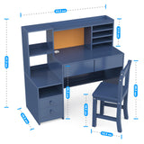 RUPOLX Blue Kids Desk and Chair Set for 5-12 Year Old, Childrens Computer Desk with 4 Drawers, Kids Study Table with Storage Shelf-4Og-40 RUPOLX